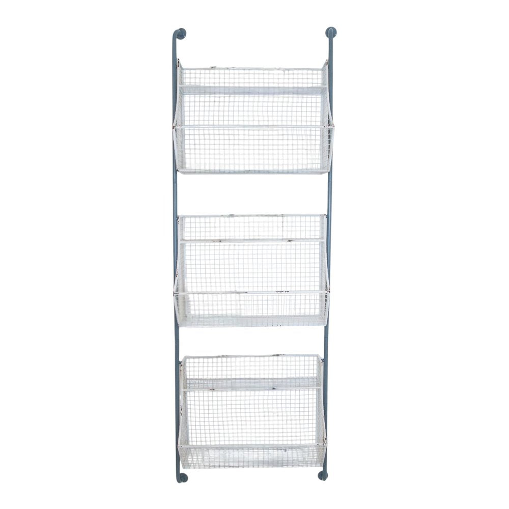 24" White And Gray Metal Baskets Wall Mounted Cubby Shelf HomeRoots
