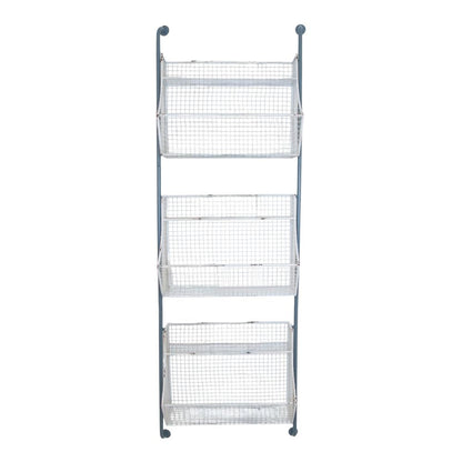 24" White And Gray Metal Baskets Wall Mounted Cubby Shelf HomeRoots