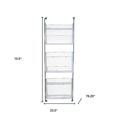 24" White And Gray Metal Baskets Wall Mounted Cubby Shelf HomeRoots