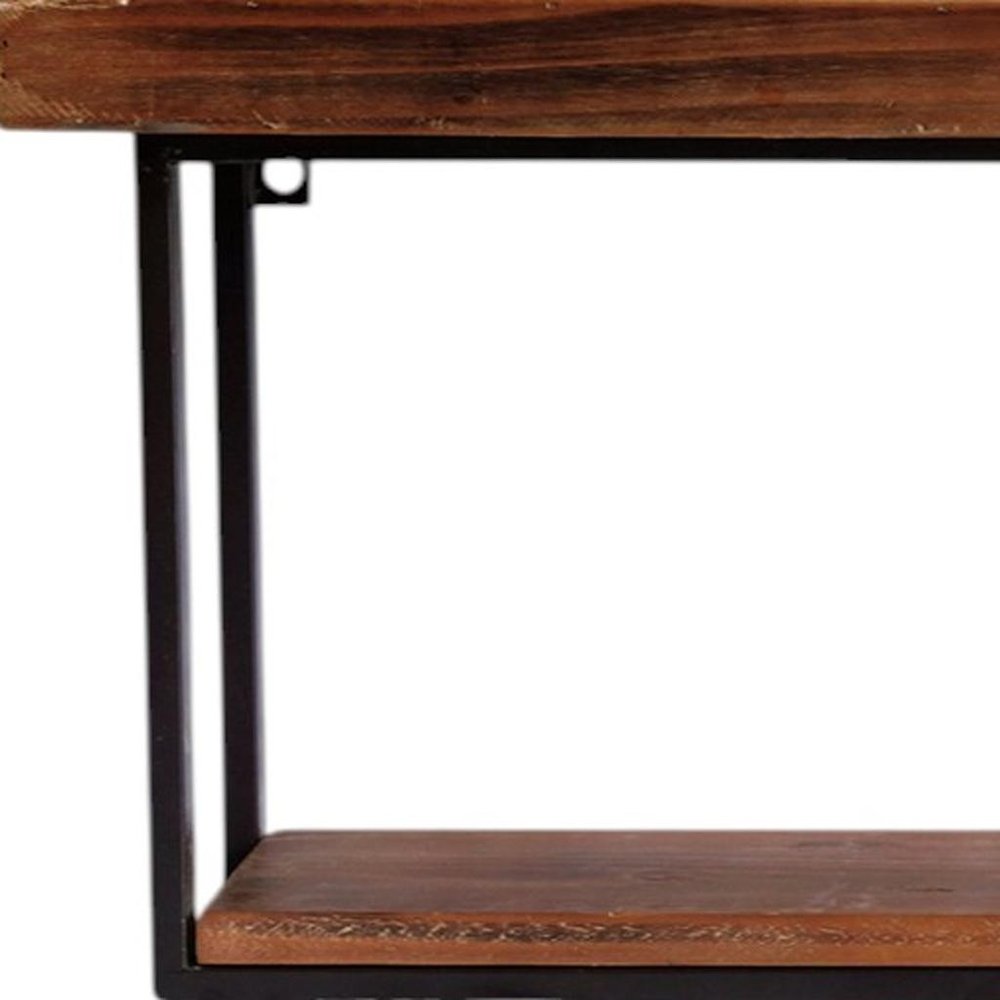 36" Set Of Two Black And Brown Wood And Metal Two Level Accent Shelf HomeRoots