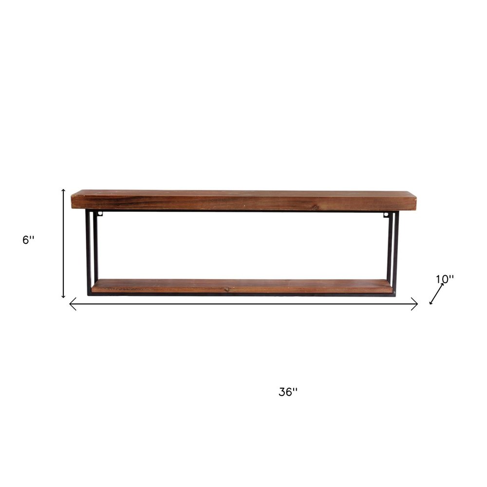 36" Set Of Two Black And Brown Wood And Metal Two Level Accent Shelf HomeRoots