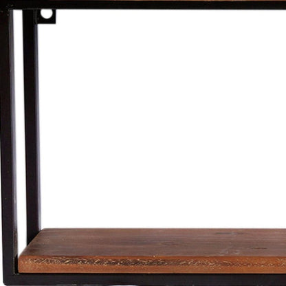 36" Set Of Two Black And Brown Wood And Metal Two Level Accent Shelf HomeRoots