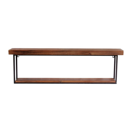 36" Set Of Two Black And Brown Wood And Metal Two Level Accent Shelf HomeRoots