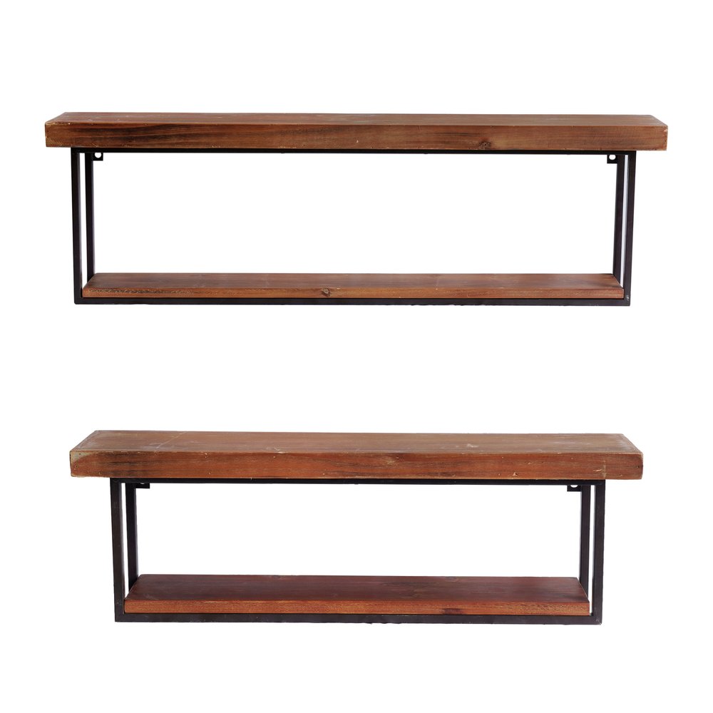 36" Set Of Two Black And Brown Wood And Metal Two Level Accent Shelf HomeRoots