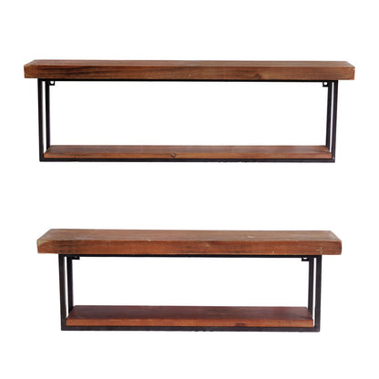 36" Set Of Two Black And Brown Wood And Metal Two Level Accent Shelf HomeRoots
