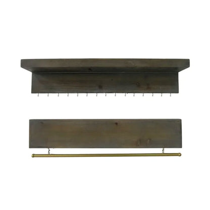 Set Of Two Brown Wood Wall Mounted Accent Shelves With Hooks HomeRoots
