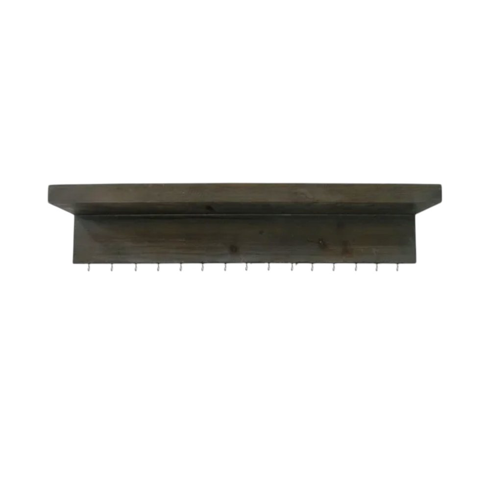 Set Of Two Brown Wood Wall Mounted Accent Shelves With Hooks HomeRoots