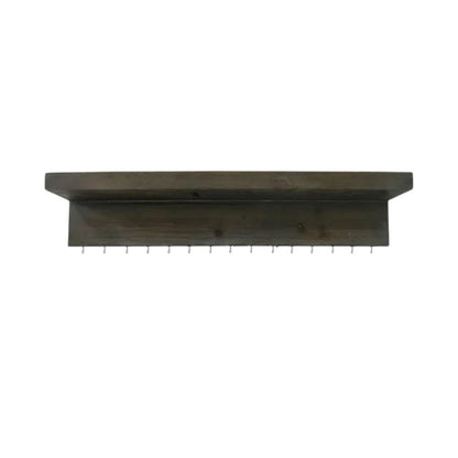 Set Of Two Brown Wood Wall Mounted Accent Shelves With Hooks HomeRoots