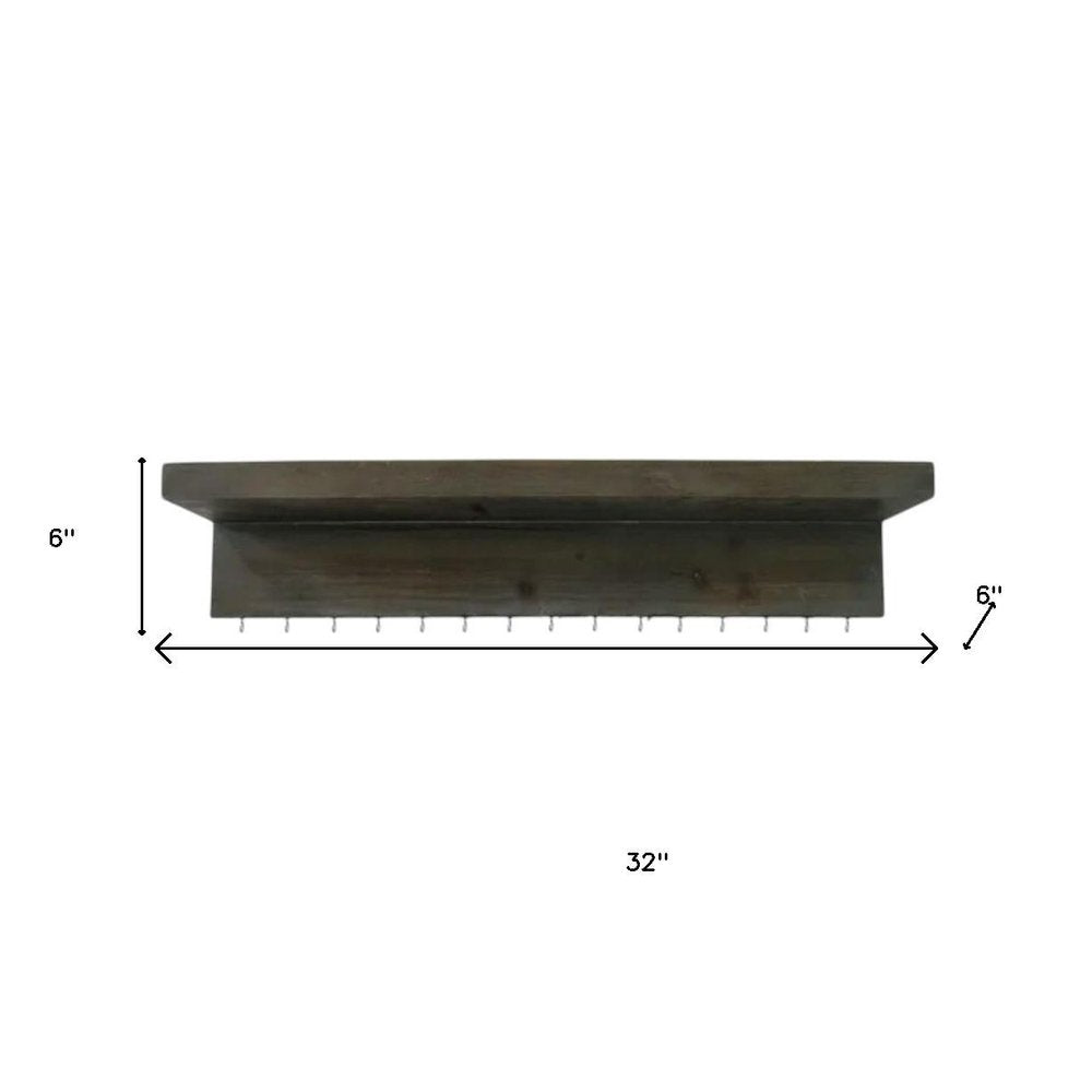 Set Of Two Brown Wood Wall Mounted Accent Shelves With Hooks HomeRoots