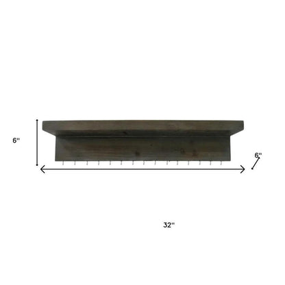 Set Of Two Brown Wood Wall Mounted Accent Shelves With Hooks HomeRoots