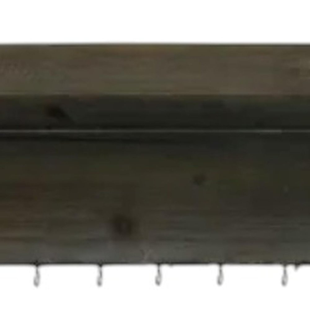 Set Of Two Brown Wood Wall Mounted Accent Shelves With Hooks HomeRoots