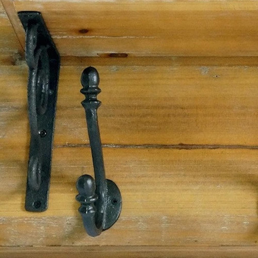 6" Black And Brown Metal And Solid Wood Five Hook Wall Mount Coat Rack HomeRoots