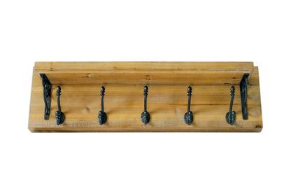 6" Black And Brown Metal And Solid Wood Five Hook Wall Mount Coat Rack HomeRoots