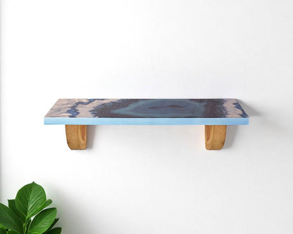 36" Blue And Natural Wood Agate Pattern Wall Mount Accent Shelf HomeRoots