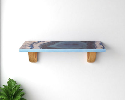 24" Blue And Natural Wood Agate Pattern Wall Mount Accent Shelf HomeRoots