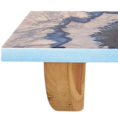 24" Blue And Natural Wood Agate Pattern Wall Mount Accent Shelf HomeRoots