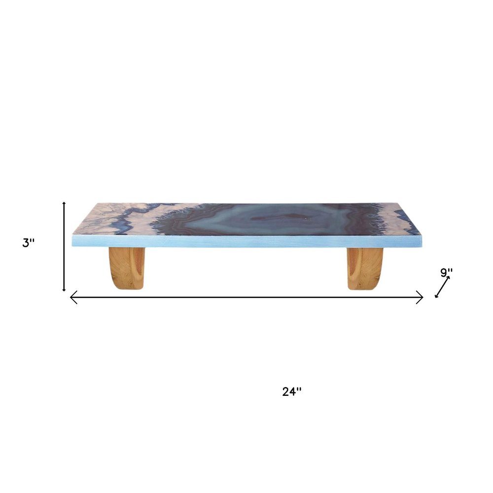 24" Blue And Natural Wood Agate Pattern Wall Mount Accent Shelf HomeRoots