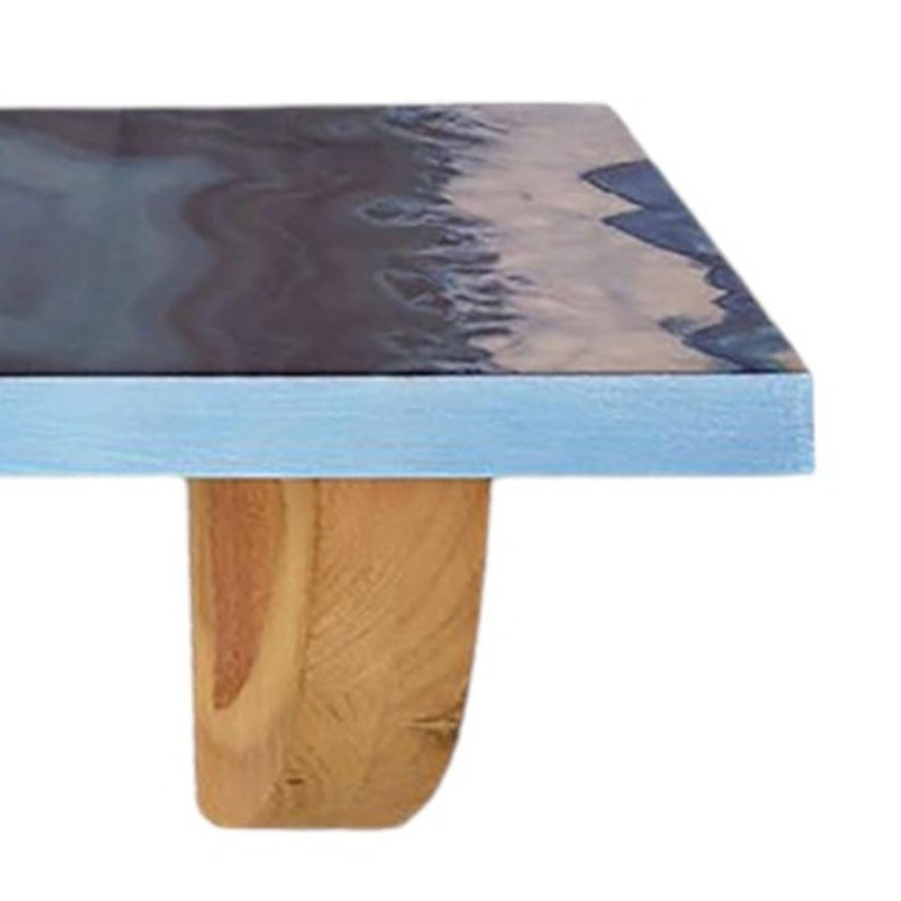24" Blue And Natural Wood Agate Pattern Wall Mount Accent Shelf HomeRoots