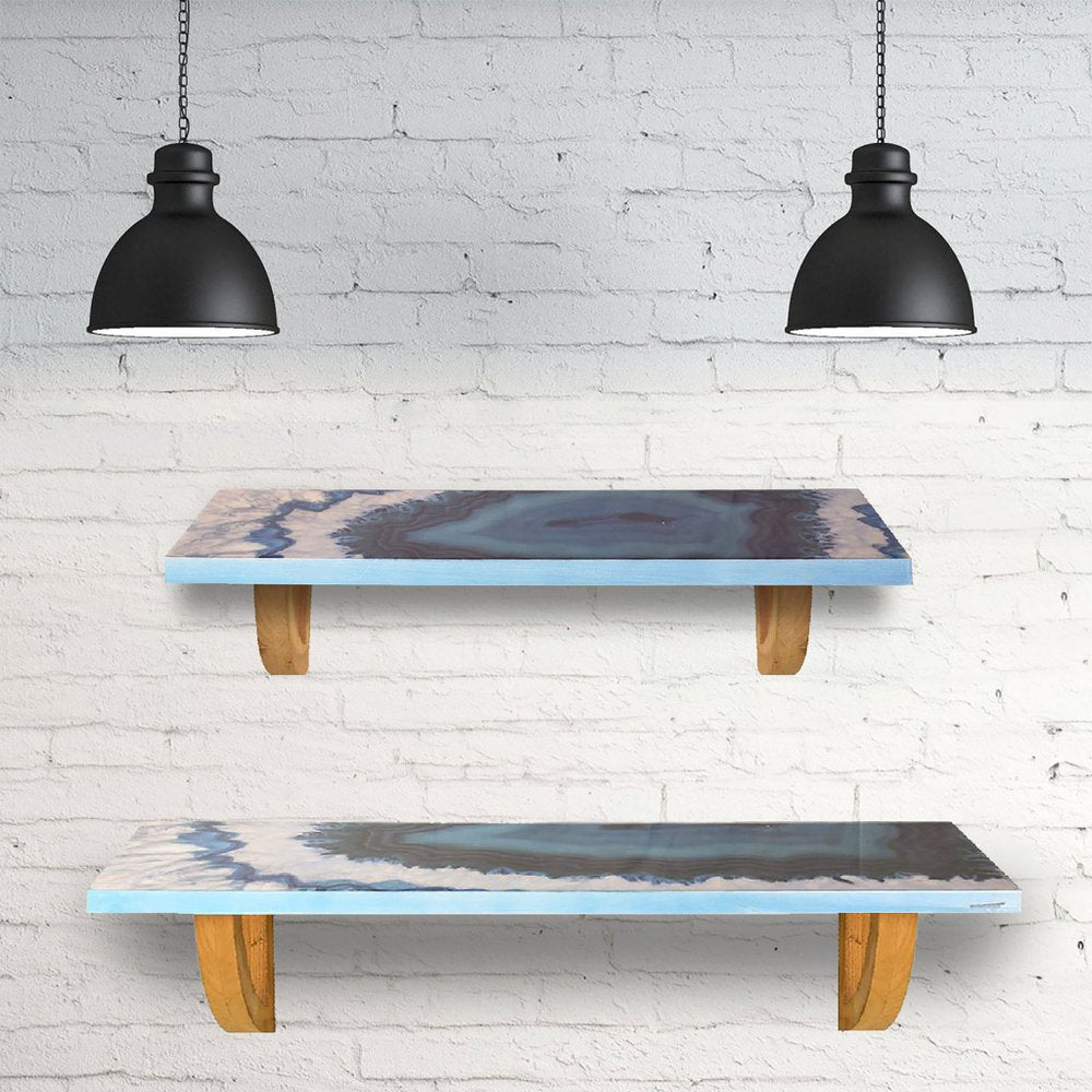 24" Blue And Natural Wood Agate Pattern Wall Mount Accent Shelf — view 1
