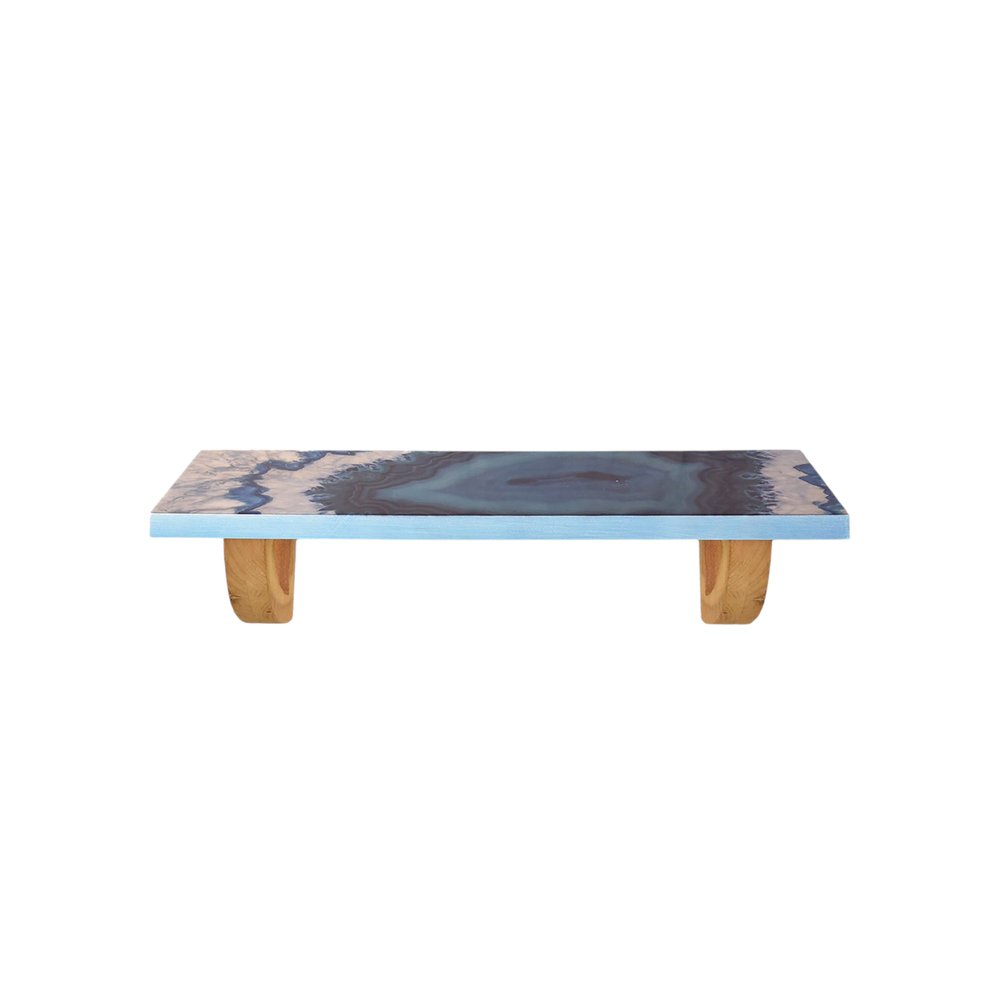 24" Blue And Natural Wood Agate Pattern Wall Mount Accent Shelf HomeRoots