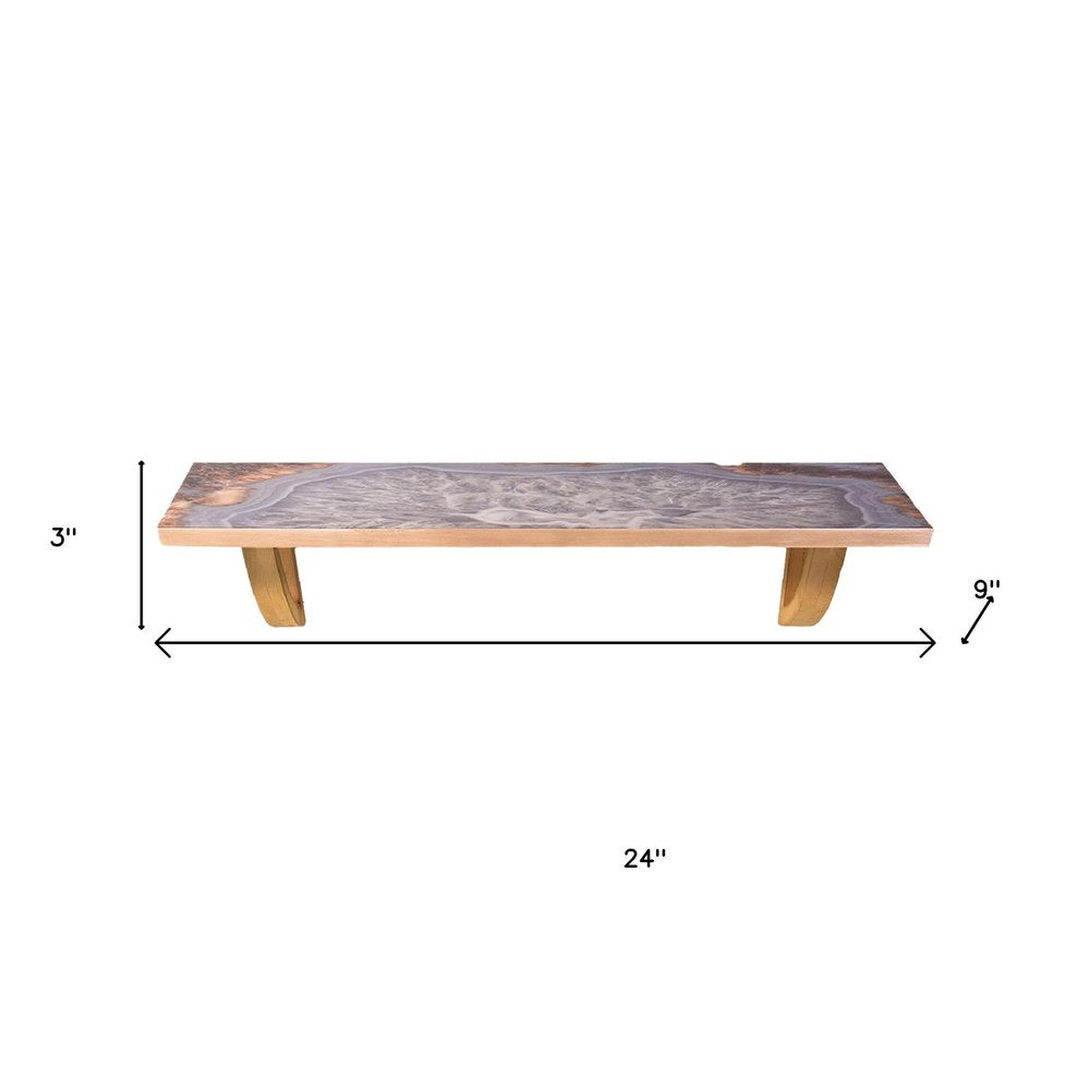 24" Gray And Natural Wood Wall Mounted Accent Shelf HomeRoots