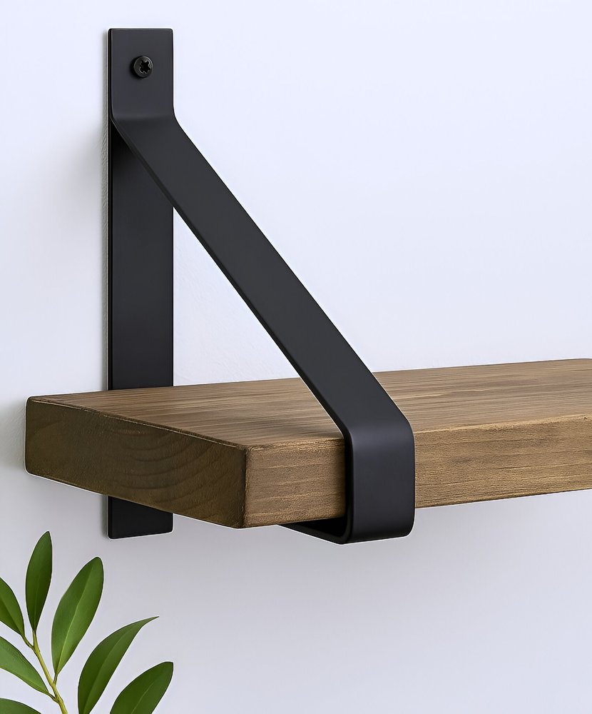 8" Set Of Two Black Metal Wall Mounted Shelf Brackets HomeRoots