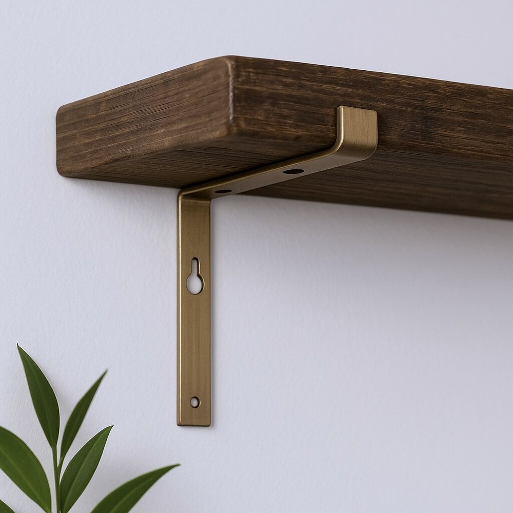 7" Set Of Two Gold Metal Wall Mounted Shelf Brackets HomeRoots