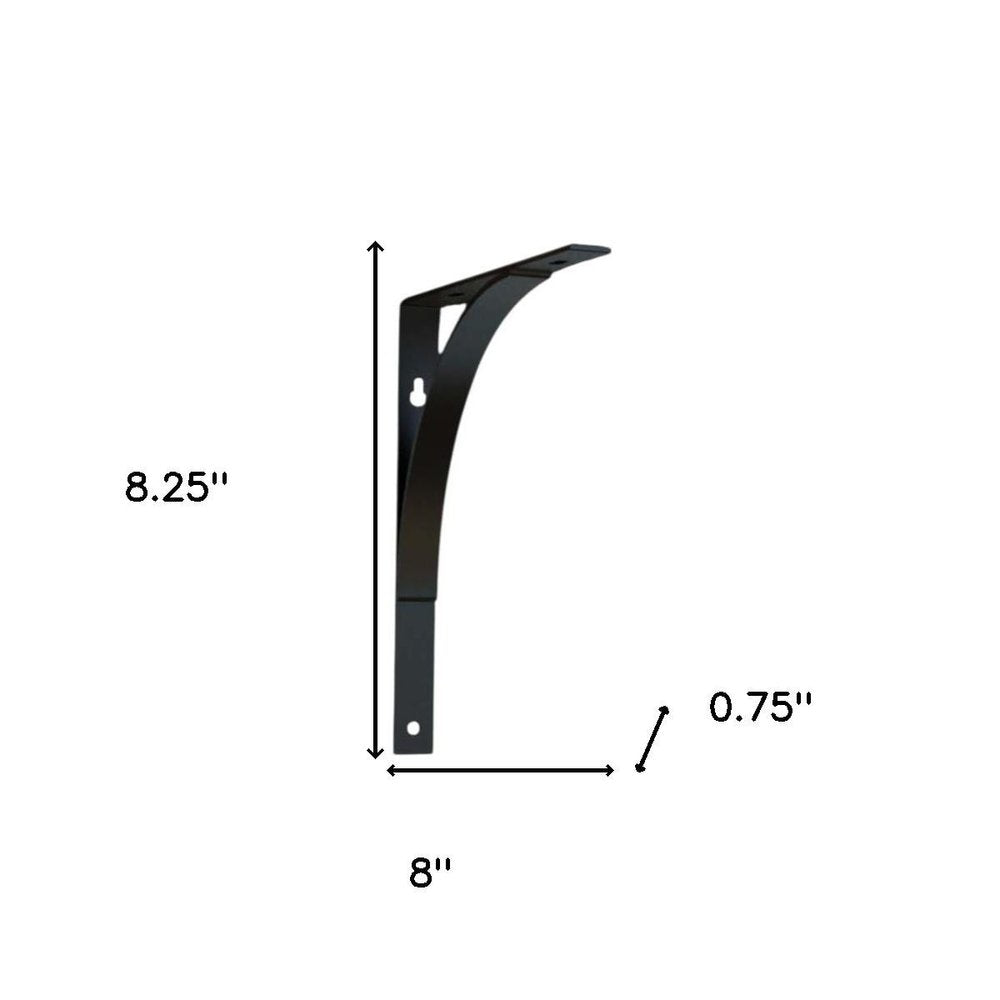 8" Set Of Two Black Curved Metal Wall Mounted Shelf Brackets HomeRoots