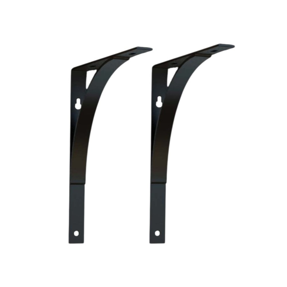8" Set Of Two Black Curved Metal Wall Mounted Shelf Brackets HomeRoots