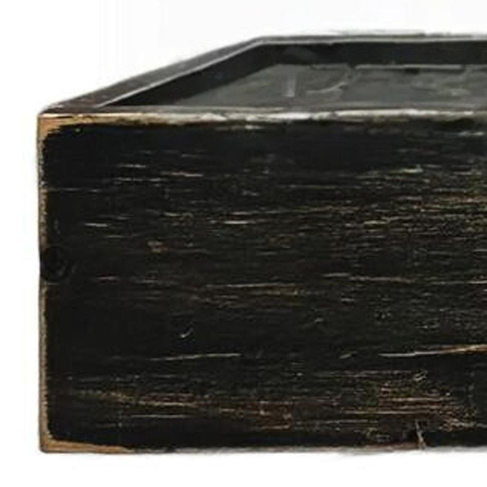 10" Black Distressed Wood Wall Mounted Floating Shelf With LED HomeRoots