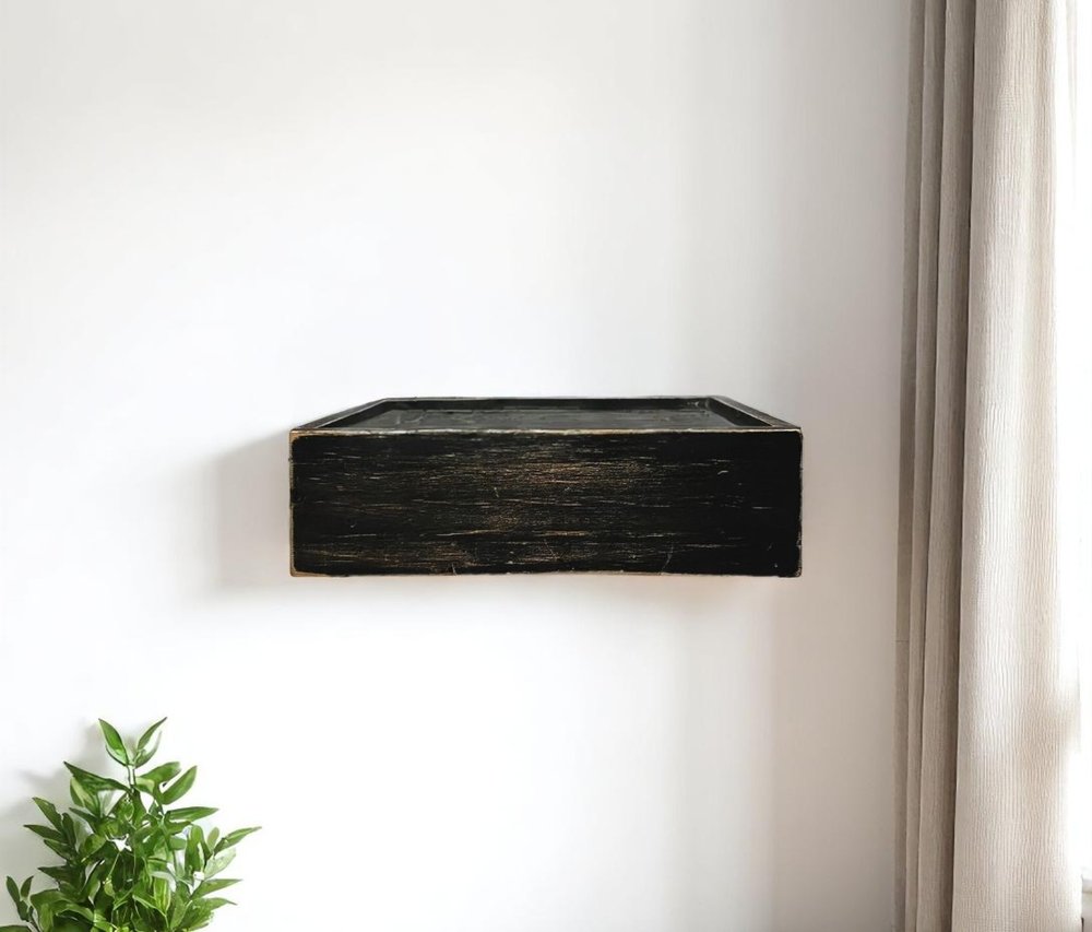 10" Black Distressed Wood Wall Mounted Floating Shelf With LED HomeRoots