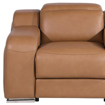 41" Chestnut Italian Leather Wall Hugger Recliner With USB HomeRoots