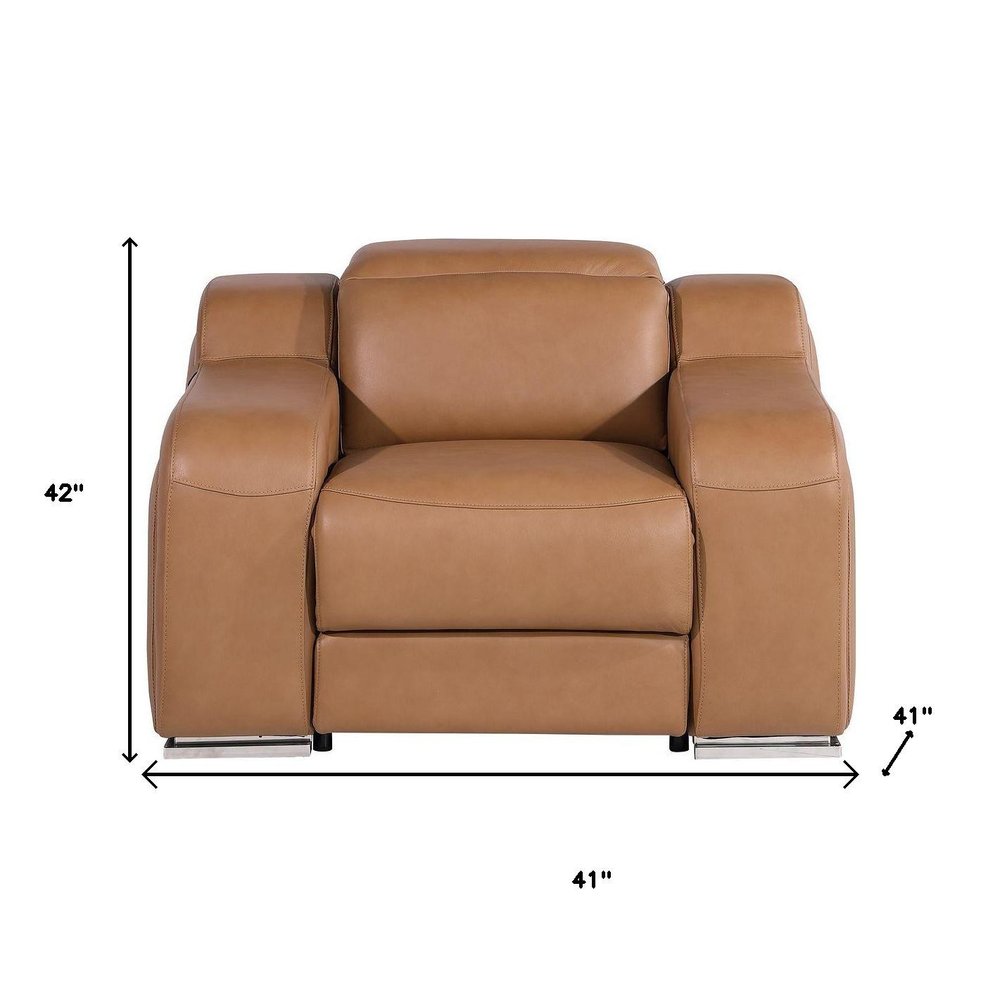 41" Chestnut Italian Leather Wall Hugger Recliner With USB HomeRoots