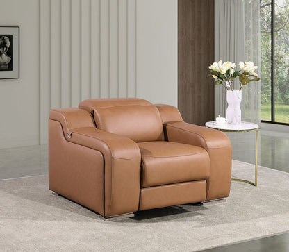 41" Chestnut Italian Leather Wall Hugger Recliner With USB HomeRoots