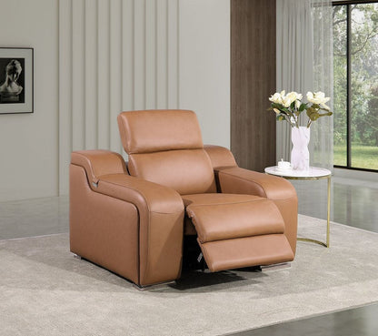 41" Chestnut Italian Leather Wall Hugger Recliner With USB HomeRoots