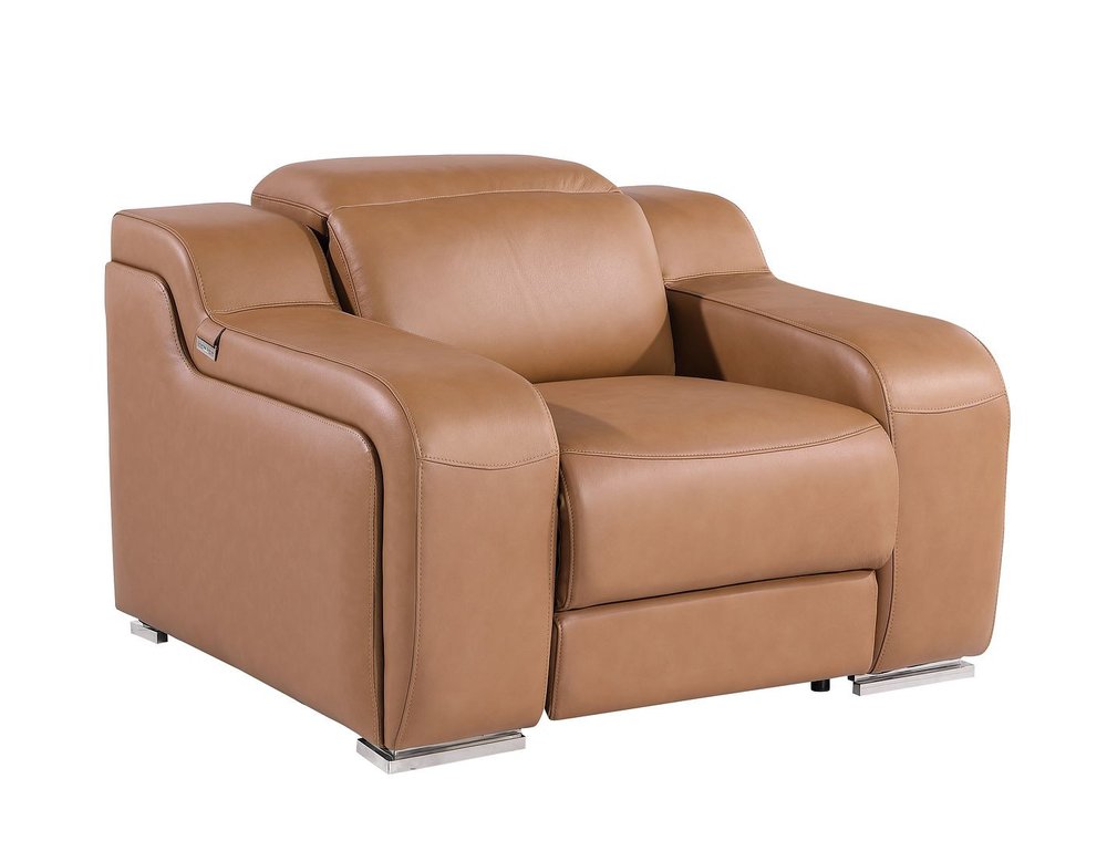 41" Chestnut Italian Leather Wall Hugger Recliner With USB HomeRoots