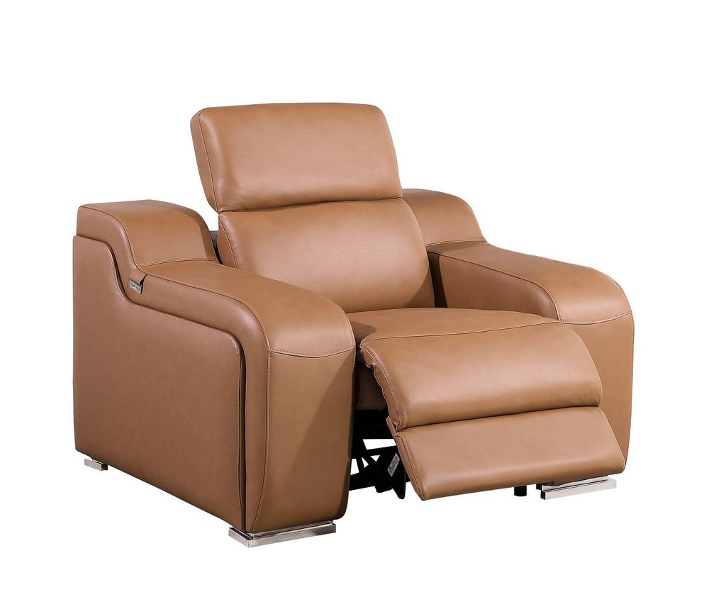 41" Chestnut Italian Leather Wall Hugger Recliner With USB HomeRoots