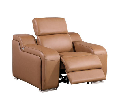 41" Chestnut Italian Leather Wall Hugger Recliner With USB HomeRoots