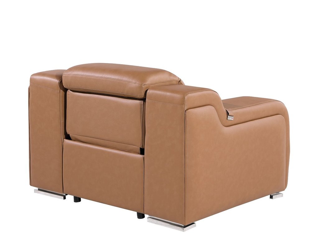 41" Chestnut Italian Leather Wall Hugger Recliner With USB HomeRoots