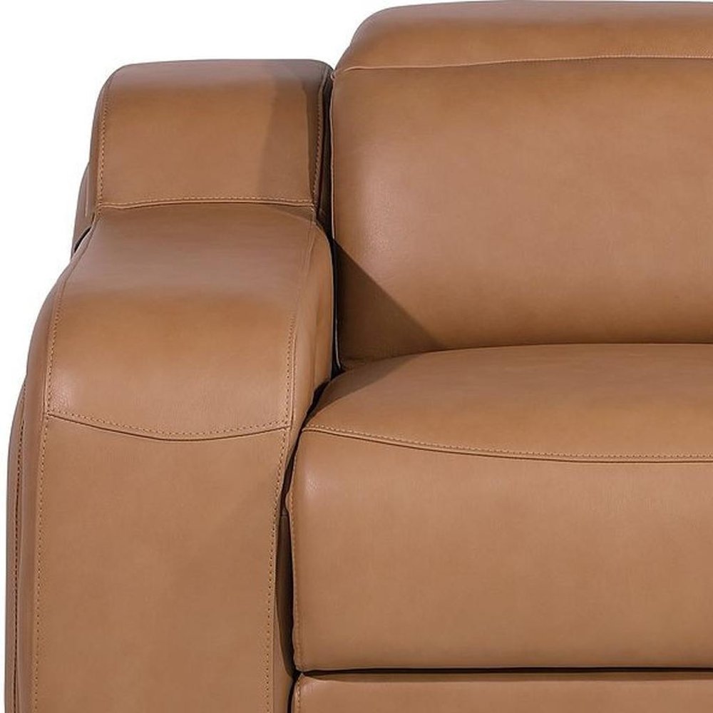 41" Chestnut Italian Leather Wall Hugger Recliner With USB HomeRoots