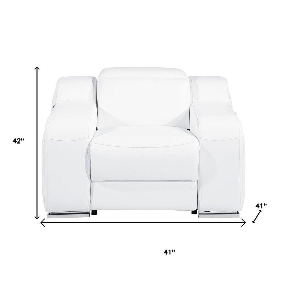 41" White Italian Leather Wall Hugger Recliner With USB HomeRoots