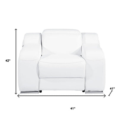 41" White Italian Leather Wall Hugger Recliner With USB HomeRoots