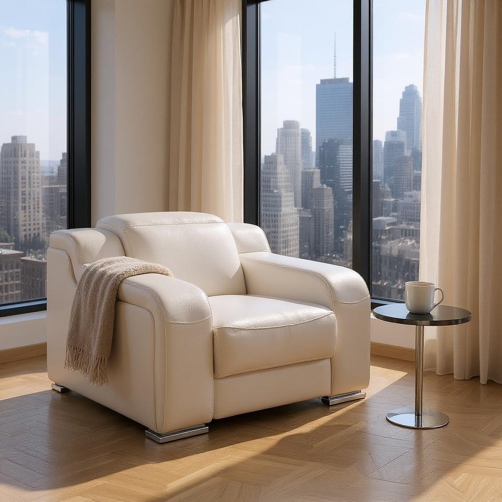 41" White Italian Leather Wall Hugger Recliner With USB HomeRoots