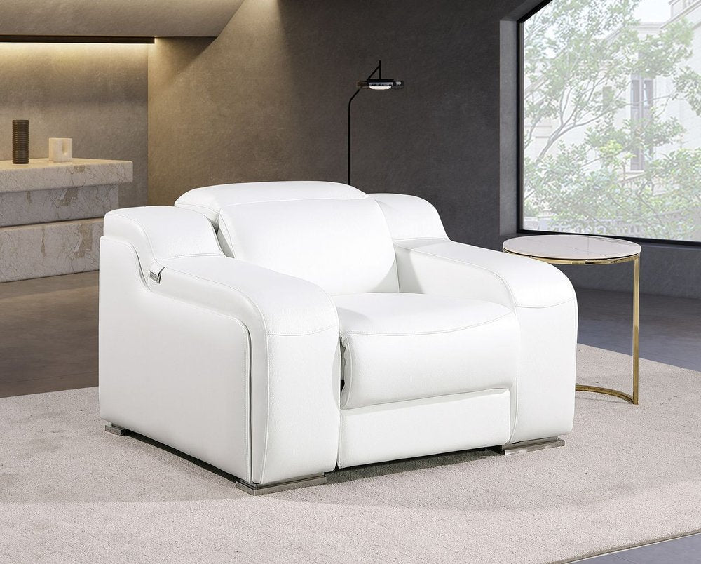 41" White Italian Leather Wall Hugger Recliner With USB HomeRoots