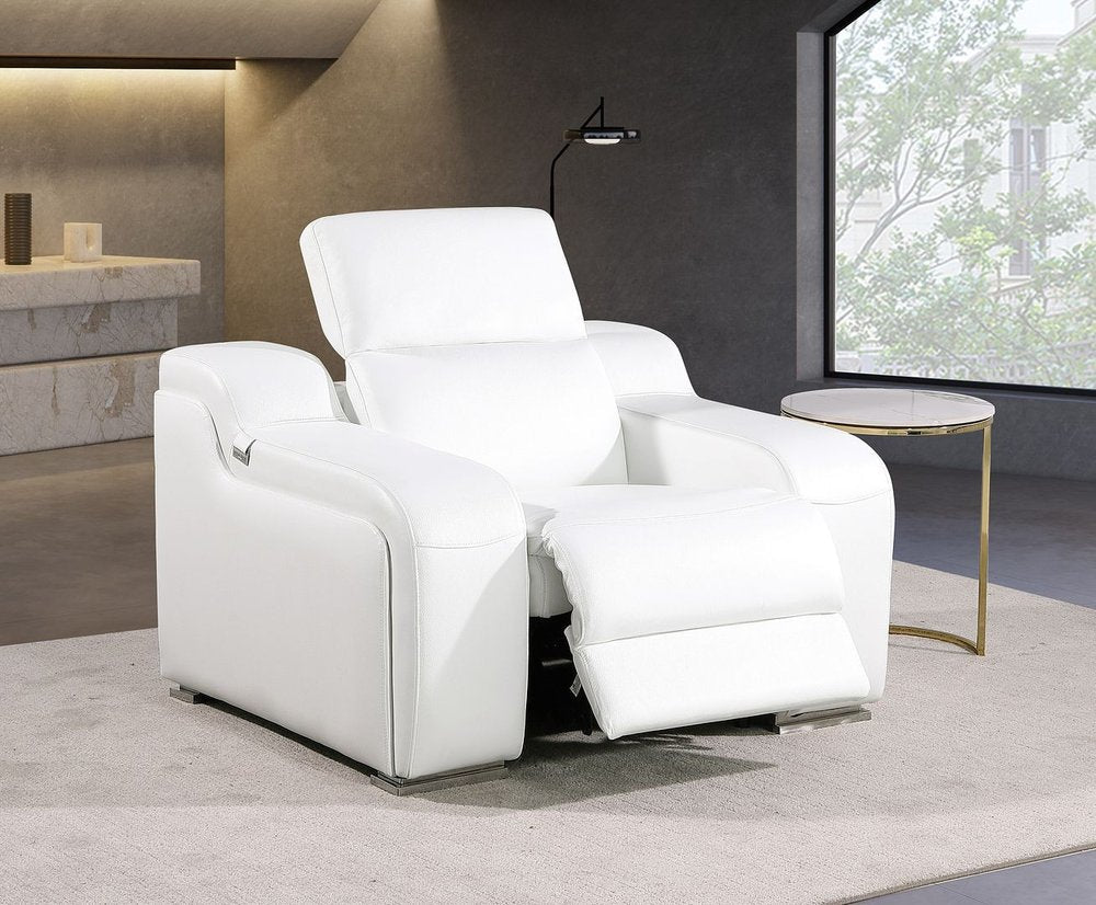 41" White Italian Leather Wall Hugger Recliner With USB HomeRoots