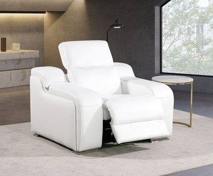 41" White Italian Leather Wall Hugger Recliner With USB HomeRoots