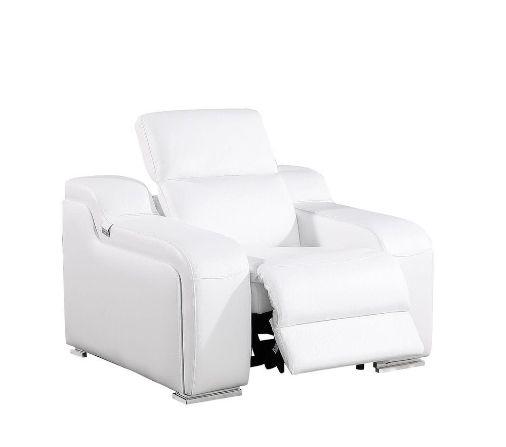 41" White Italian Leather Wall Hugger Recliner With USB HomeRoots