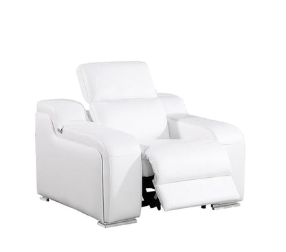 41" White Italian Leather Wall Hugger Recliner With USB HomeRoots