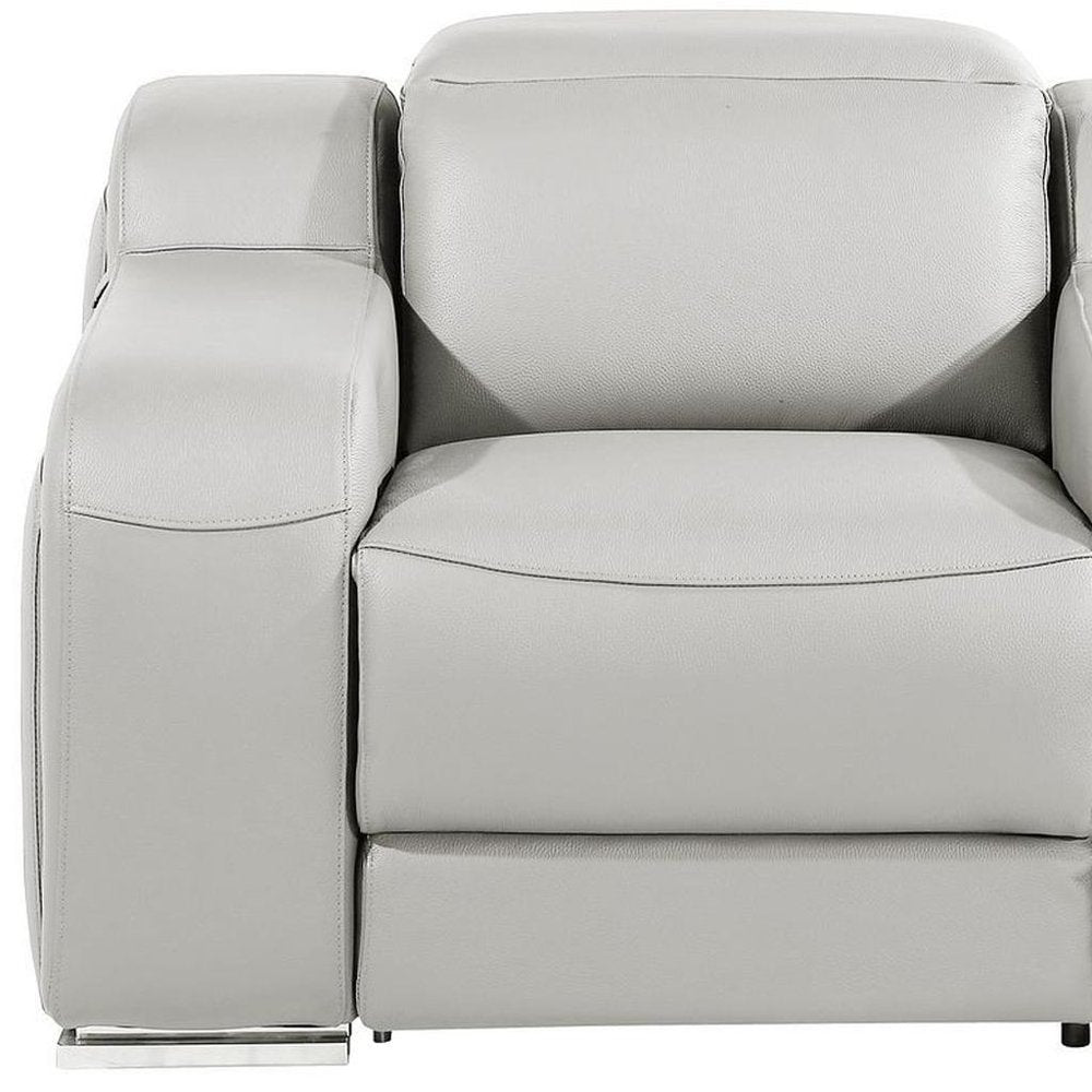 41" Light Gray Italian Leather Wall Hugger Recliner With USB HomeRoots