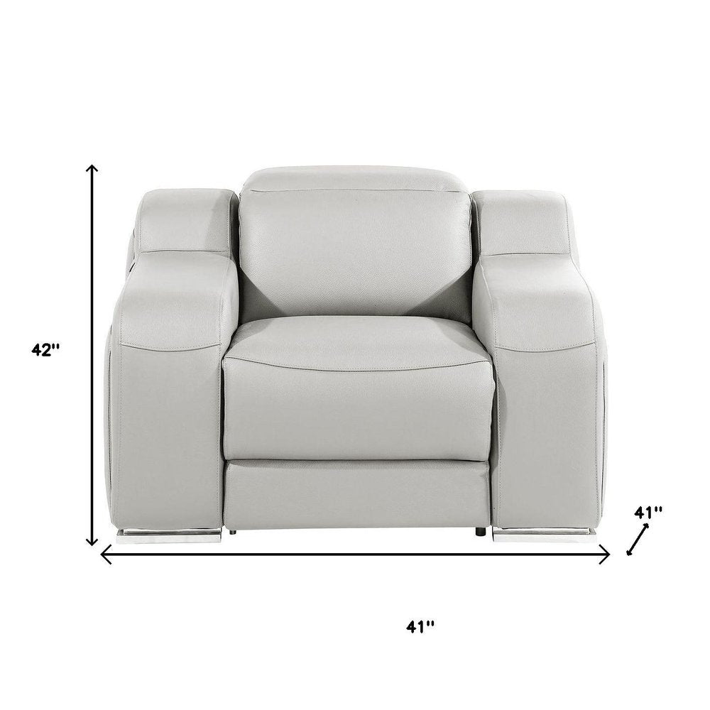 41" Light Gray Italian Leather Wall Hugger Recliner With USB HomeRoots